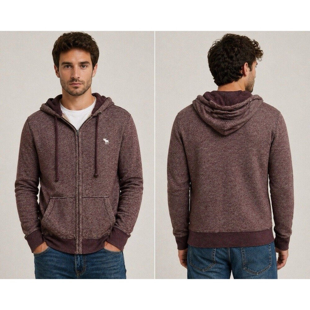 Abercrombie & Fitch Full Zip Hoodie Sweater Men’s Large Burgundy Marled Muscle